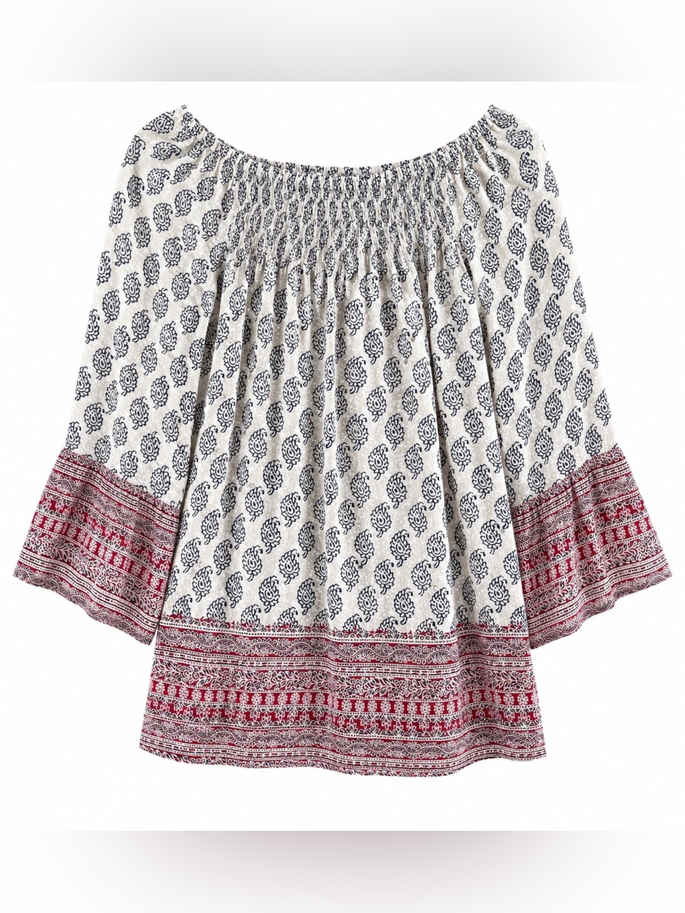 beachlunchlounge Boho Off Shoulder Smocked Peasant Top Blouse Size Small